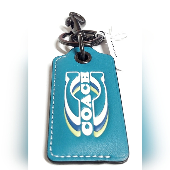 Coach Bottle Opener Key Fob with Stamp Keychain JI/Teal Multi Leather NWT - Picture 8 of 16